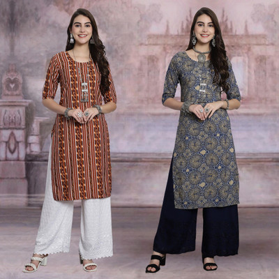 Moda Rapido Women Printed Straight Kurta(Multicolor)