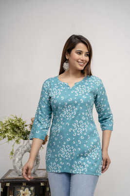 Zyla Women Printed Straight Kurta(Light Blue)