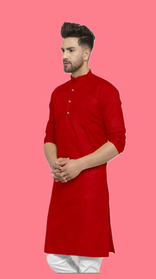 HouseOfCommon Men Striped A-line Kurta(Red)