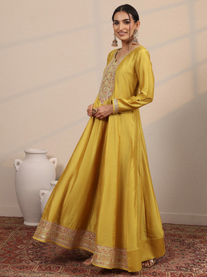 LIBAS Women Embroidered A-line Kurta(Yellow)