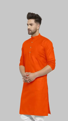 VINAARI Men Solid A-line Kurta(Orange)