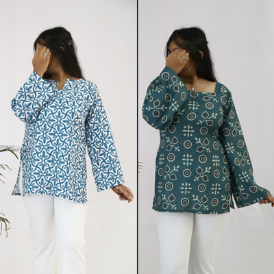 aanzri Women Printed, Abstract A-line Kurta(Multicolor)