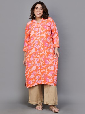 Moiree by Lifestyle Women Printed A-line Kurta(Orange, Pink, White)