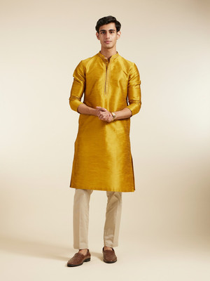 DIWAS by Manyavar Men Solid Straight Kurta(Yellow)