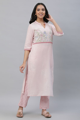 Aurelia Women Self Design Flared Kurta(Pink)