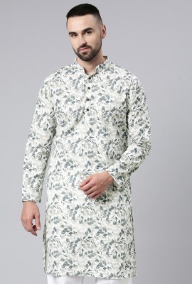 Majestic Man Men Printed Straight Kurta(White)