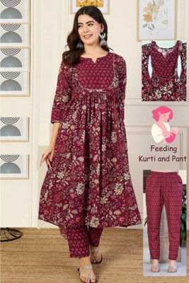 Assume Fab Women Floral Print Anarkali Kurta(Purple)