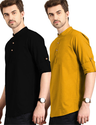 Navkanj Men Solid A-line Kurta(Yellow)