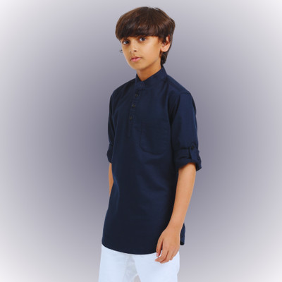 ROCKET SCIENCE Boys Solid Straight Kurta(Dark Blue)