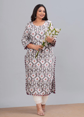 Wilshire Women Printed Straight Kurta(Grey)