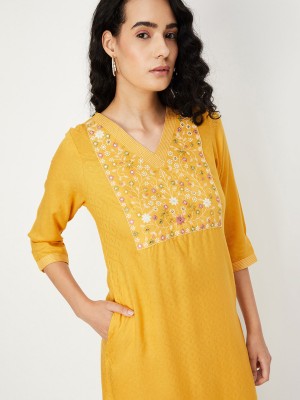 MAX Women Printed Straight Kurta(Yellow)