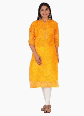 HUUHAMBAY Women Printed Flared Kurta(Yellow)