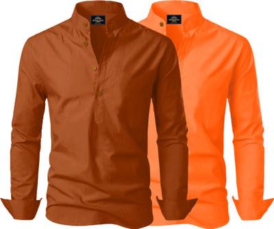 Kavyangle Creation Men Solid Straight Kurta(Brown, Orange)