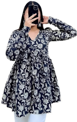 Sopriyafashion Women Floral Print A-line Kurta(Black)