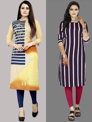 maruti fab Women Striped A-line Kurta(Beige, Purple)