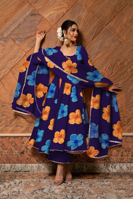 Zestleaf Women A-line Blue Ankle Length Dress