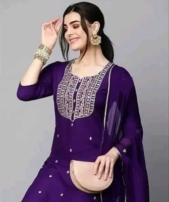 Maa Vaishno Trend Women Embroidered A-line Kurta(Purple)