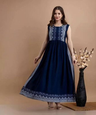 deepcreek Women Printed A-line Kurta(Blue)