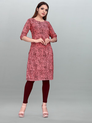 maruti fab Women Striped Straight Kurta(Red)