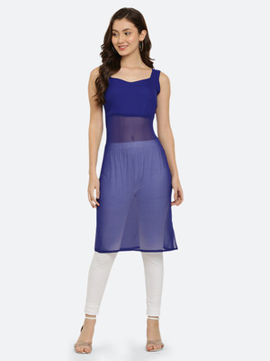 VESICLE Women Solid Straight Kurta(Blue)