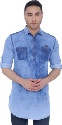 KUONS AVENUE Men Solid Pathani Kurta(Blue)