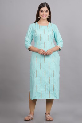 NEW4U Women Embroidered Straight Kurta(Light Blue, Gold)