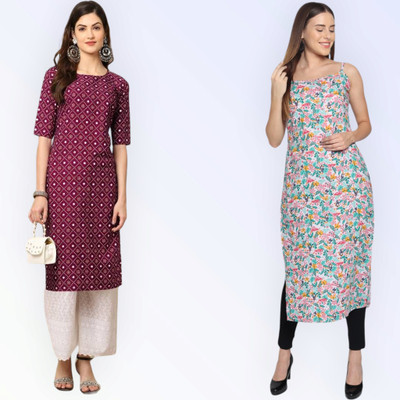 HouseOfCommon Women Printed Straight Kurta(Multicolor)