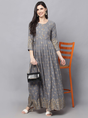 Surhi Women Printed Anarkali Kurta(Grey)