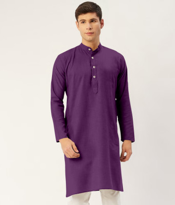 HouseOfCommon Men Solid Straight Kurta(Purple)