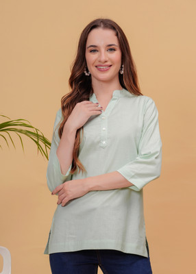HouseOfCommon Women Solid Straight Kurta(Green)
