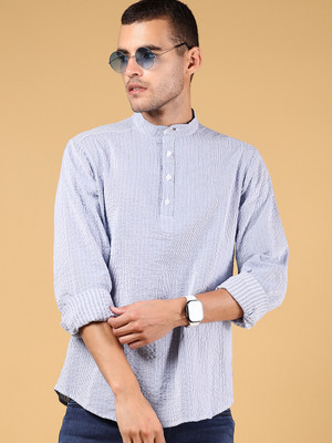 V-MART Men Striped A-line Kurta(Light Blue)