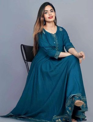 Radhegovind Creation Women Embroidered, Woven Design Anarkali Kurta(Blue)