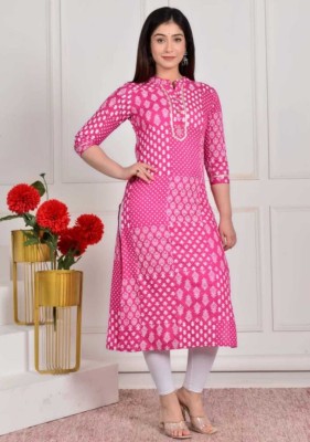 Rubheti Women Printed Straight Kurta(Pink)