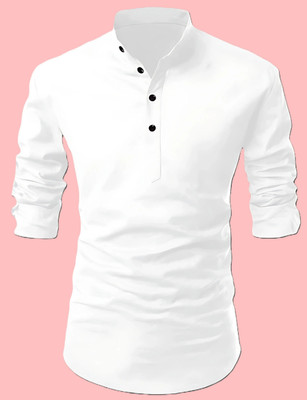KRISHASALES Men Solid Straight Kurta(White)