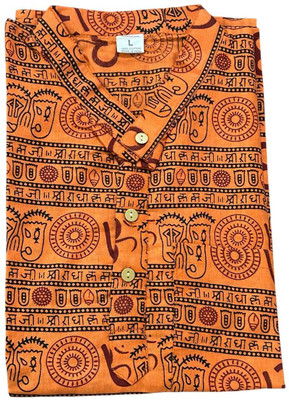 SonamFancyHub Men Printed Straight Kurta(Orange, Black)