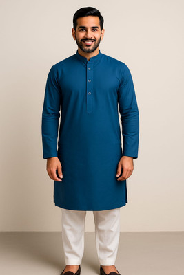 STYLEBOAT Men Solid Straight Kurta(Dark Blue)