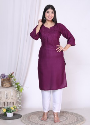 Rishit creation Women Embroidered Straight Kurta(Purple)