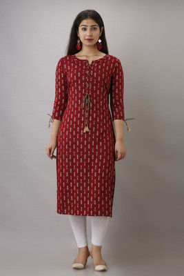 jaipurite Women Printed Straight Kurta(Maroon)