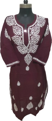 beauty chikan Women Chikan Embroidery A-line Kurta(Brown)