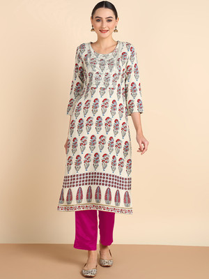 maaesa Women Embroidered Straight Kurta(Multicolor)