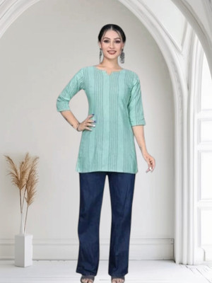 Rangrasiya Tex Women Striped Straight Kurta(Light Blue)