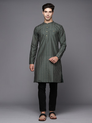 Indo Era Men Printed Straight Kurta(Green)