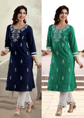 SISTO Women Chikan Embroidery A-line Kurta(Multicolor)