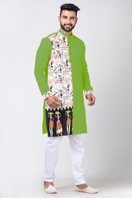 Rainbow Cloths Men Tribal Straight Kurta(Green)