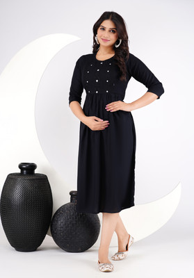 Cool Style Women Embroidered Gown Kurta(Black)