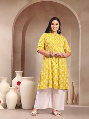 Little More By Stylum Women Floral Print A-line Kurta(Light Green)
