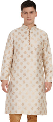 Larwa Men Self Design Straight Kurta(Beige)