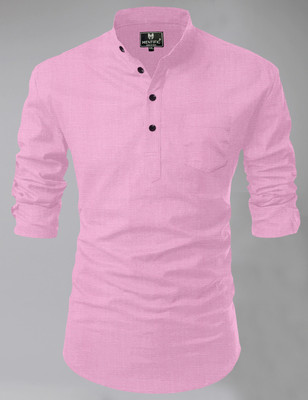HouseOfCommon Men Solid Straight Kurta(Pink)