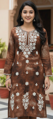NAZAQATCHIKAN Women Dyed/Ombre Straight Kurta(Black)
