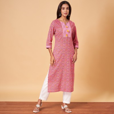 YU by Pantaloons Women Self Design Straight Kurta(Pink)